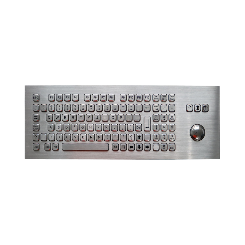 Tastiera industriale in acciaio inox IP65 a 100 tasti con trackball meccanico e tastierino numerico