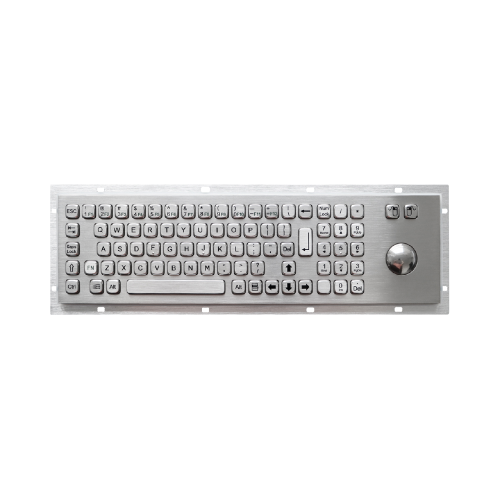 Tastiera industriale in acciaio inox IP65 con 81 tasti, tastierino numerico e trackball meccanico modello GPK-A392-MTB-KP