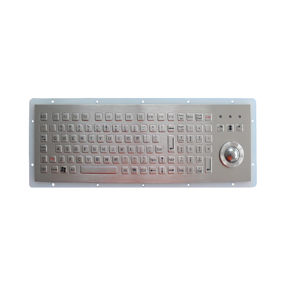 Tastiera industriale ultra sottile in acciaio inox IP65 con 107 tasti e trackball da 25mm